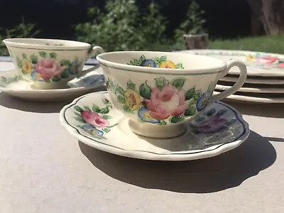 Antique  Mikori Ware (Rare) Hand Painted  (2)Tea Cups & Saucer And (4) 9  Plates • $120