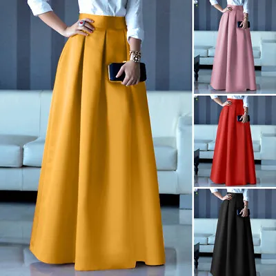 UK Stock Womens A-Line High Waist Party Gown Skirts Flare Swing Long Maxi Skirt • £18.89