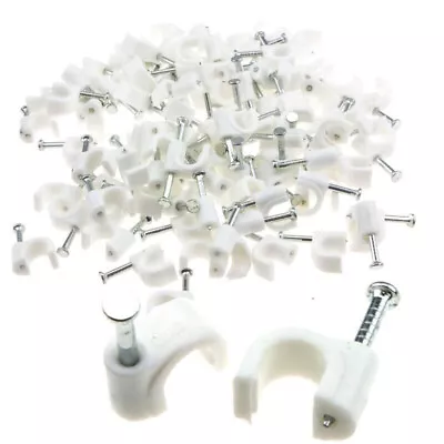 Round Cable Clips Wall White Nail Plugs - Pack Of 100 Nails 6mm For 12 To 24AWG • £1.95