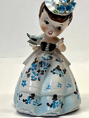 Vintage Lefton Originals Girl With Blue Bird Figure Aquamarine • $32