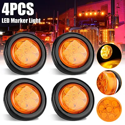 4X Amber 2 Inch 7-LED Round Truck Trailer Side Marker Clearance Light W/ Grommet • $13.98