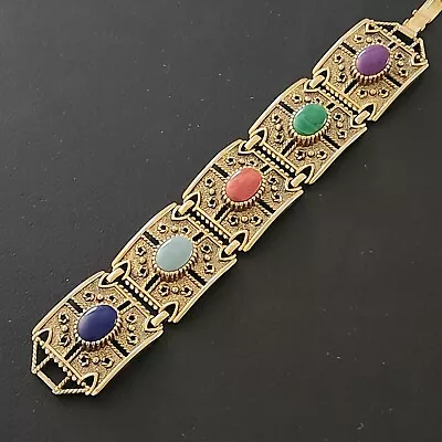 SIGNED SARAH COVentry Vintage Bracelet Egyptian Revival Style Multi Colored 178 • $5.50