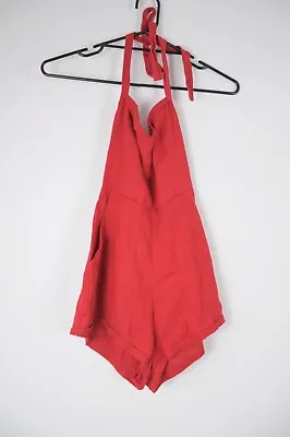 Reformation Playsuit Romper Womens Size 0 XS Red Linen Halter 50's Pinup • $49