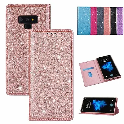 Glitter Flip Card Case For Samsung S6 S7 Edge S8 S9+ S10 E Magnetic Stand Covers • $11.64