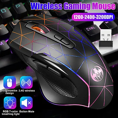 3200DPI Chargeable RGB LED Ergonomic Wireless Gaming Mouse Optical For Laptop PC • $13.98