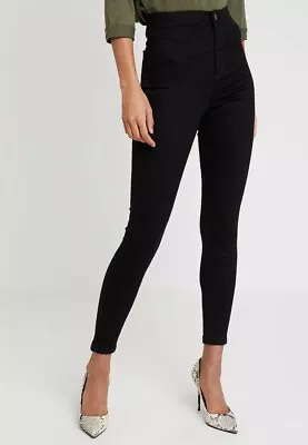 Miss Selfridge Stefi Super High Waist Skinny Black Denim Joggers Size 10 Petites • £17.50