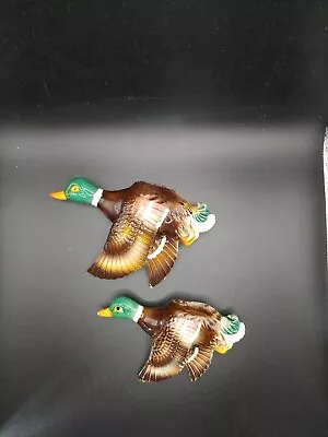 Vintage Ucagco Flying Mallard Ducks Wall Pockets Plaques - Set Of 2 • £13.50