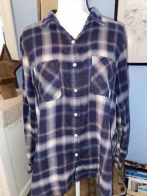 Women's Mossimo Shirt Flannel Button Down Boyfriend Fit Plaid Long Sleeve Large • $5