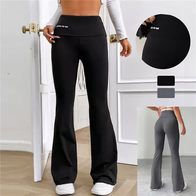 Women High Waist Yoga Flare Pants Bootcut Wide Leg Leggings Trousers Fitness Gym • £8.89