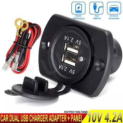 Dual USB 2 Port 12-24V Car Boat Charger Phone Power Socket Outlet Panel  Adapter • £8.49