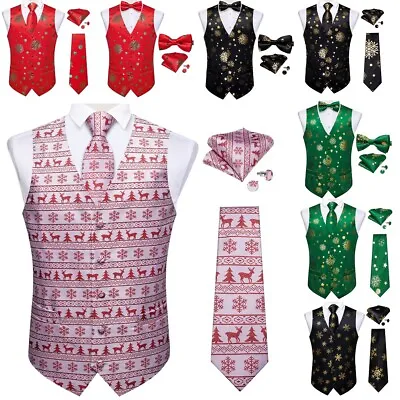 Christmas Waistcoat Holiday Festival Xmas Jacquard Waistcoat Tie Vest Suit • $22.99