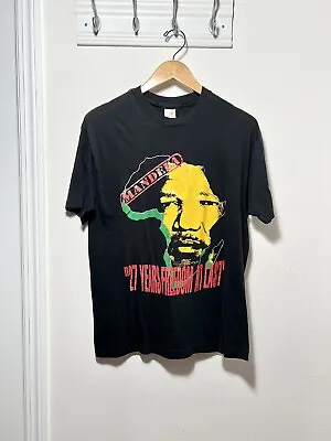 Vintage Nelson Mandela 27 Years Single Stitch Black Fader Tee Shirt Size Large • $35