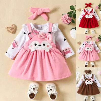 Cute Newborn Baby Girls Romper Tops Dress Headband Outfit Set Cartoon Clothes UK • £9.99