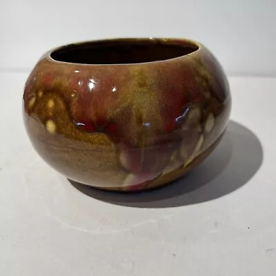 VTG 1960s Frank Moreno Ceramics Brown Red Planter Drip Glaze Pottery Floral Frog • $80