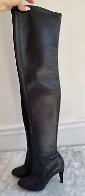 Yves Saint Laurent YSL Over The Knee Thigh High Black Leather Boots Size 37 • $499.99