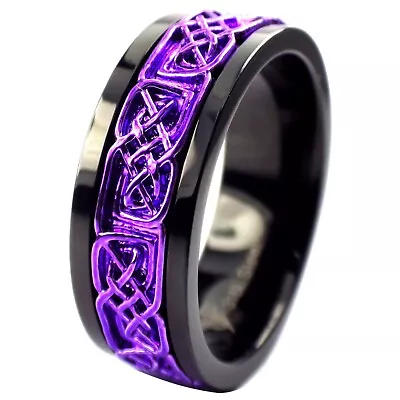 Purple Norse Viking Spinner Ring Black Stainless Steel Celtic Anti Anxiety Band • $19.99