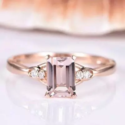 2 Ct Emerald Cut Simulated Peach Morganite Engagement Ring 14k Rose Gold Finish • $94.99