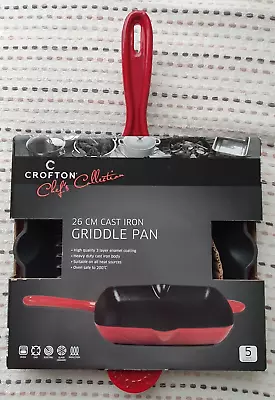 Brand New Crofton Chef's Collection 26cm Cast Iron Griddle Pan (in Red) • $39