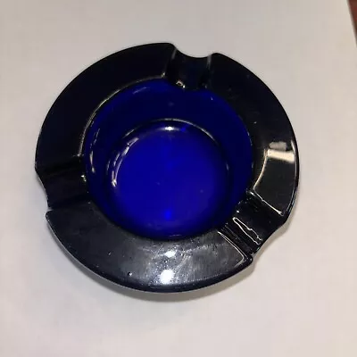 Gorgeous Vintage Blue Cobalt Glass Ashtray Depression Glass Very Thick • $75