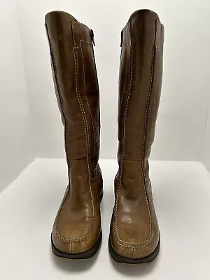 Vintage Ladies 7 Hush Puppies Brown Leather Boots Knee High • $21.73