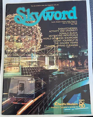 PACIFIC WESTERN  Airlines SKYWORD MAY 1986 Inflight Entertainment Magazine • $9.61