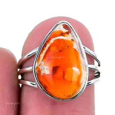 Wedding Gift For Her 925 Silver Natural Mexican Fire Opal Statement Ring Size 7 • $16.99