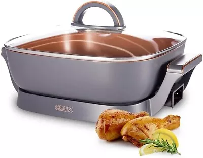 Electric Skillet W/ Glass Lid Nonstick Scratch Resistant Ceramic Pan Extra Deep • $81