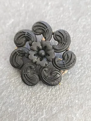 Antique Victorian Gutta Percha Or Jet Vulcanite Mourning Pin Brooch Matte • $59.99