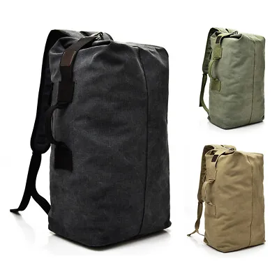 Men's Canvas Backpack Rucksack Hiking Travel Duffle Bag Military Handbag Satchel • $23.99