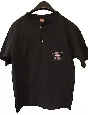 Harley Davidson 3 Button Rules Mini Pocket Henleyshirt S/s [new] • $16.99