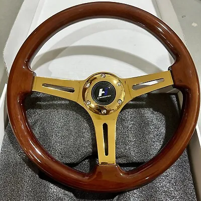 14  Wood Grain Steering Wheel 6 Bolts 1.75  Dish Gold Chrome Spoke Fit For Acura • $64.99