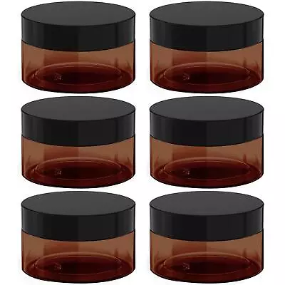 8 Oz Amber Plastic Cosmetic Jars Leak Proof Container With Black Lid For Cream • $20.70