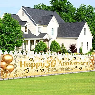 50th Wedding Anniversary Decorations Gold Happy 50th Anniversary Yard Banner ... • $17.93