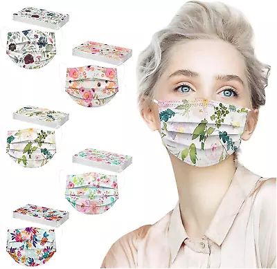 50PCS Disposable Flower Face_Masks For Women 3 Ply Fashionable Spring Fall Flor • $30.83