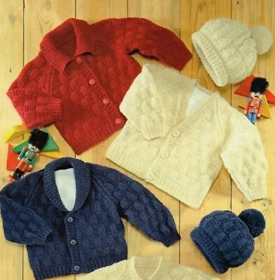 £2.89 • Buy Knitting Pattern BABY BOYS GIRLS CHILDRENS CARDIGANS & HAT 41-66 Cm 16 -26  DK