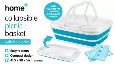 Collapsible Picnic Basket With Ice Blocks Carry Ice Cooler Basket Camping Carry • £13.97