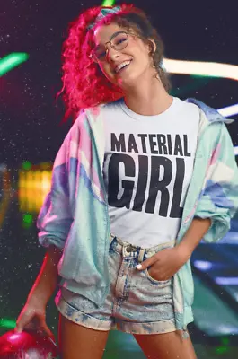 Material Girl 80s T-Shirt Ladies Retro Fancy Dress Party Weekend Womens Madonna • £8.99