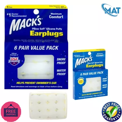 Mack's Pillow Soft Silicone Putty Earplugs 6 Pair For Sleeping Snoring Swimming • $7.99