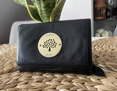 Genuine Mulberry Daria Purse Wallet Black Soft Leather  Gold Logo With Box • £79