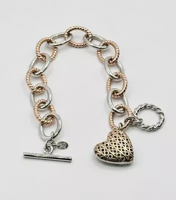 Milor Italy Sterling Silver Heart Charm Link Toggle Clasp Bracelet  • $30