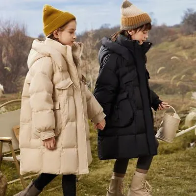 Kids Girls Winter Coat Hooded W/Faux Fur Boys Parka School Jackets Outwear UK • £29.89