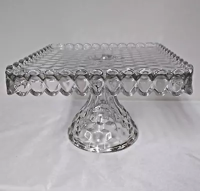 Vintage Fostoria American Crystal  10” Square Footed Cake Plate Stand W/Rum Well • $225