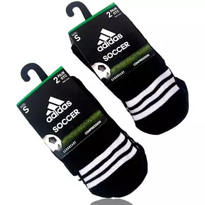 (4-Pairs) Adidas Youth Soccer Socks Black Dry Tech Compression Size Small New • $18.95