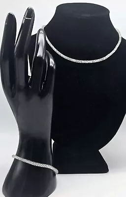 Mesh Necklace & Bracelet Set Filled W/White Rhinestones 15.5 -17.5  Magnetic • $18