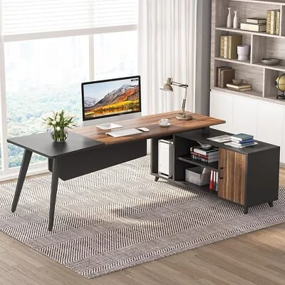 Tribesigns L-Shaped Computer Desk With File Cabinet 78.74  Large Executive • $326.71