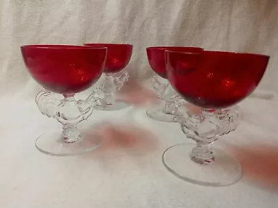 $40 • Buy Set Of 4 Ruby Red Morgantown Chanticleer Rooster Stem Sherbet Champange Cocktail