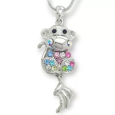 MONKEY Necklace Sparkling Crystals Charm Chimpanzee Ape Multicolor Pendant Chain • $27.95