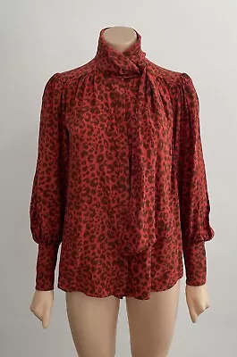 Zimmermann Silk Billow Shirt In Red Animal Print - Size 0 • $69