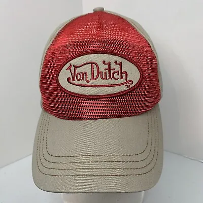 Authentic Von Dutch Originals Snapback Hat Tan Red Mesh Logo Truckers Cap RARE • $37.35