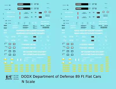 K4 N Scale Decals Department Of Defense Army DODX Flat Car • $7.45